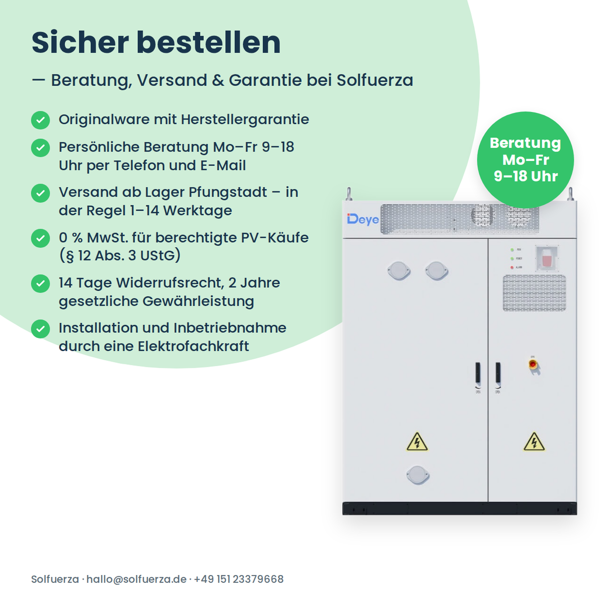 Deye EMS-1000 Bestellhinweise von Solfuerza: Originalware mit Herstellergarantie, Beratung, Versand und Inbetriebnahme durch eine Elektrofachkraft