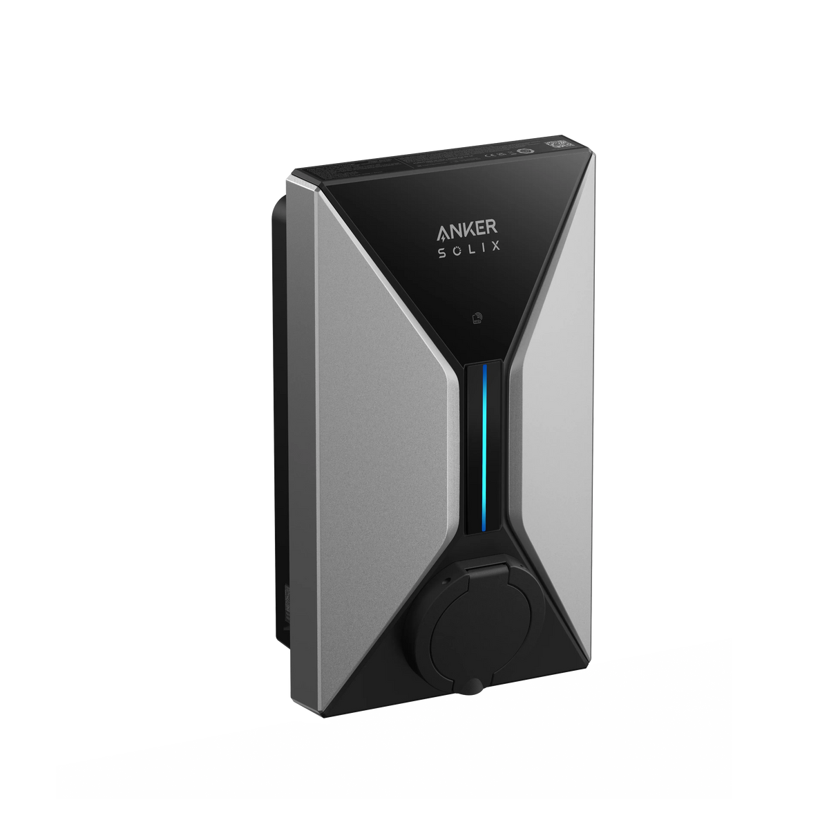 Anker SOLIX Wallbox V1 Smart EV Charger 7,4 kW – Frontansicht mit Typ-2-Steckdose und LED-Leiste