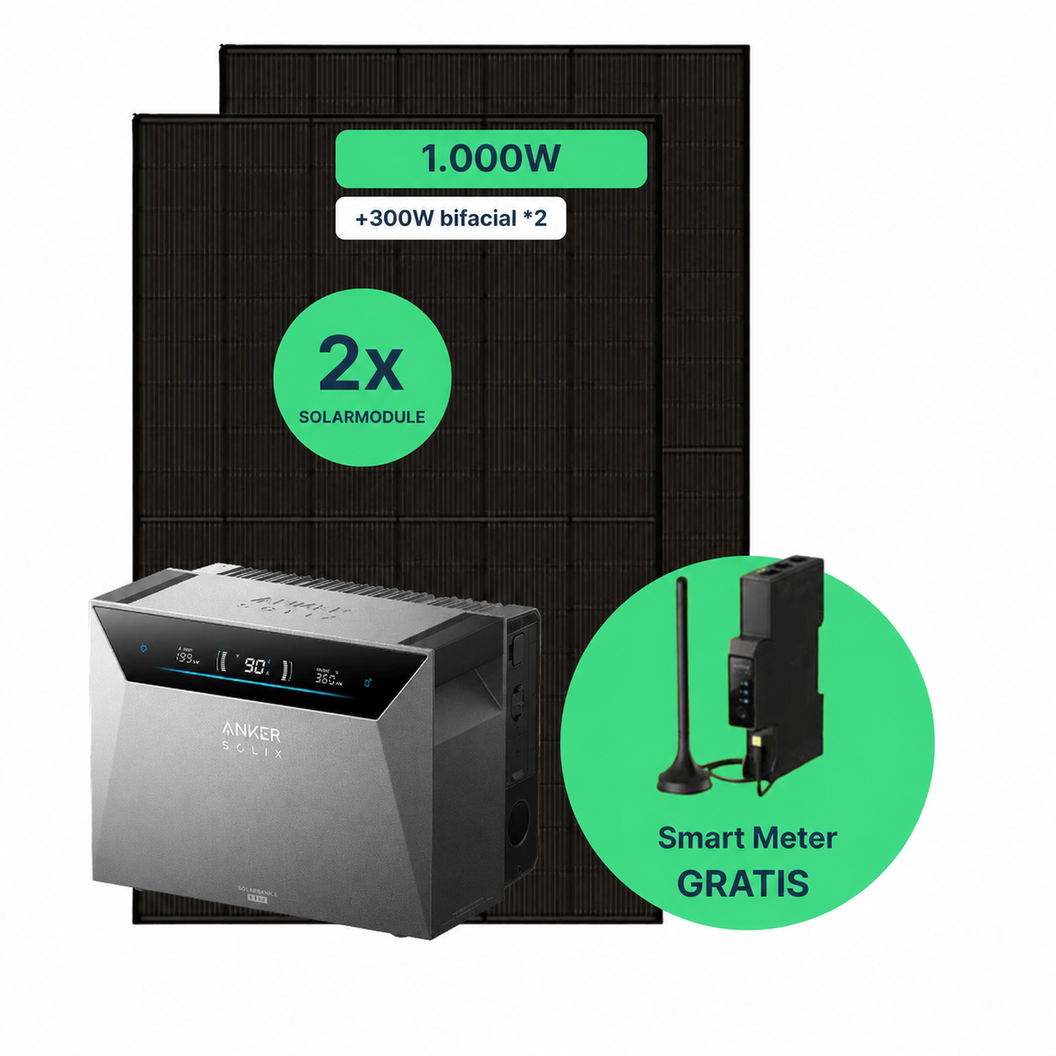 Balkonkraftwerk 1000W mit Speicher – 2× Jolywood 500W + Anker SOLIX Solarbank 4 Pro