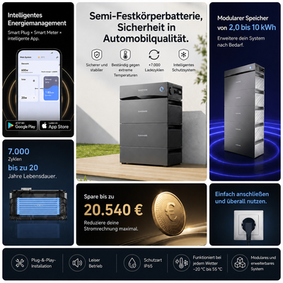 Balkonkraftwerk 800W mit Speicher Sunshare Glory 1.5kWh