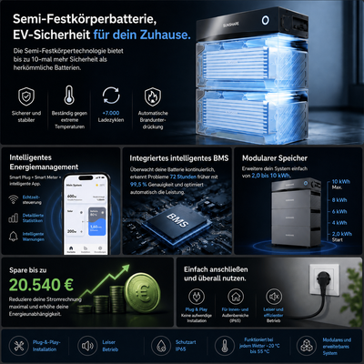 Balkonkraftwerk 800W mit Speicher Sunshare Glory 1.5kWh