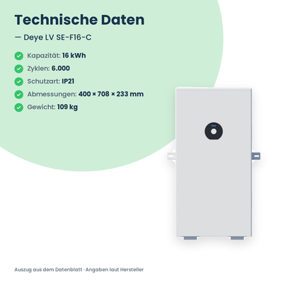 Deye SE-F16-C – technische Daten 51,2 V, 314 Ah, 16 kWh