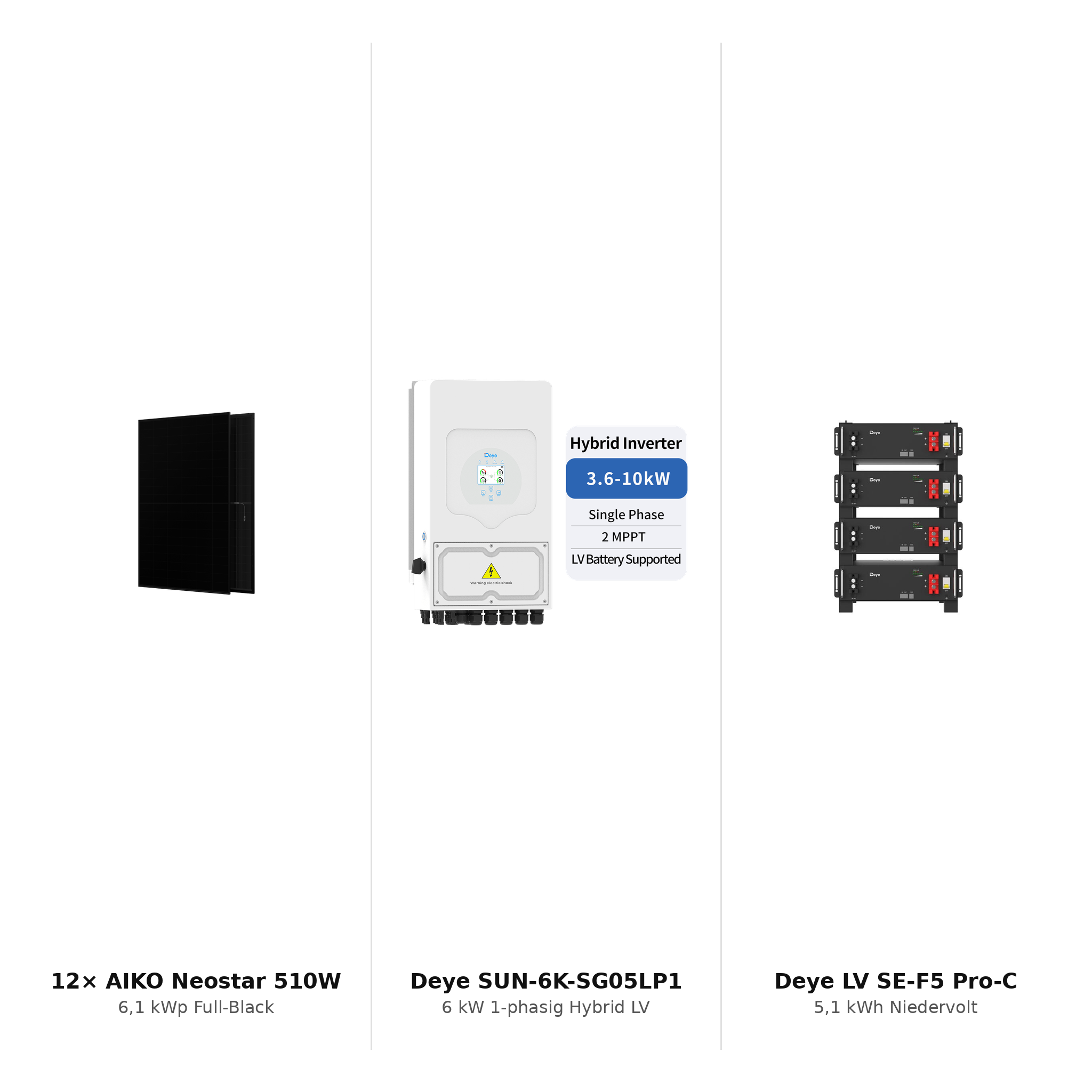 PV-Komplettset 6,1 kWp – AIKO 510W + Deye SUN-6K + Deye LV SE-F5