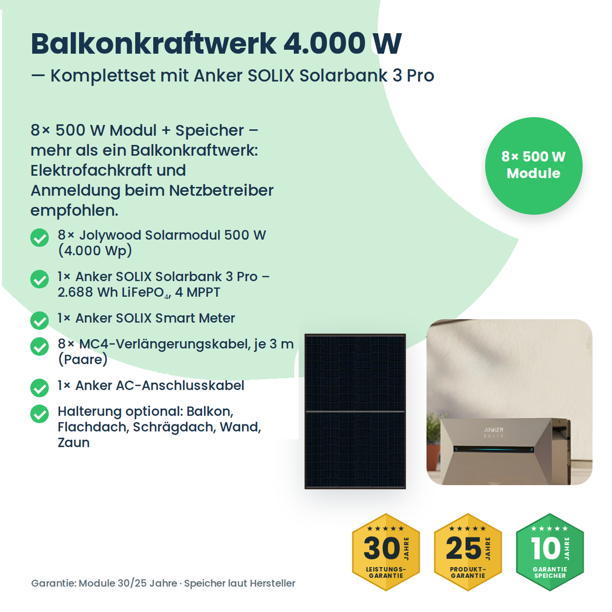 Balkonkraftwerk 4000W mit Jolywood-Modulen und Solarbank 3 Pro – Lieferumfang des Komplettsets