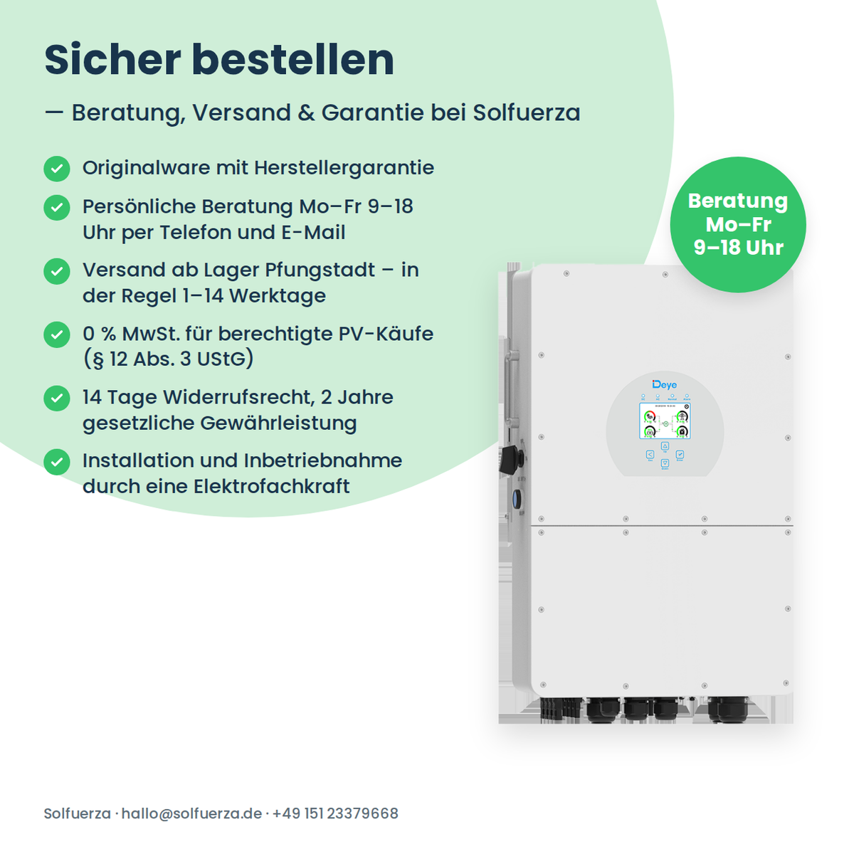 Deye SUN-20K-SG01HP3-EU – 20 kW Hybrid-Wechselrichter dreiphasig für Hochvolt-Speicher