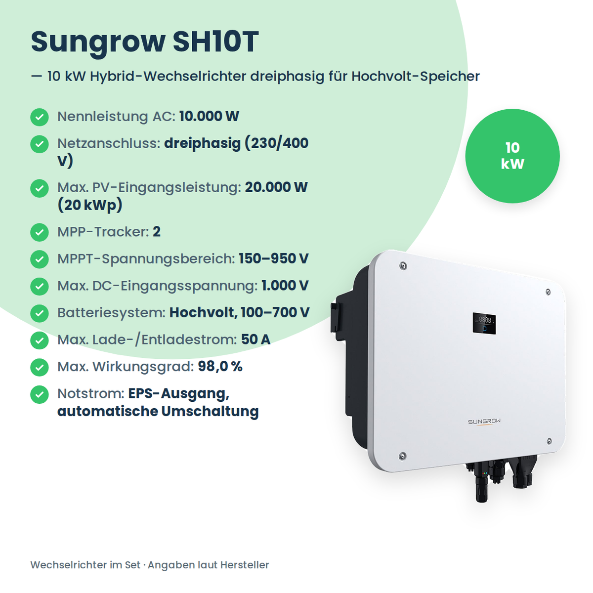 PV-Komplettset 10 kWp 3-ph. | 15× AIKO STELLAR 670W + Sungrow SH10T + Sungrow SBH100