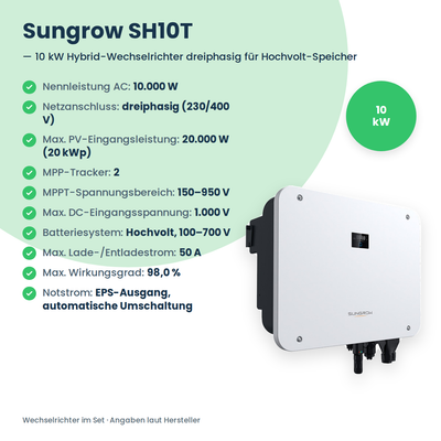 PV-Komplettset 10 kWp 3-ph. | 15× AIKO STELLAR 670W + Sungrow SH10T + Sungrow SBH100