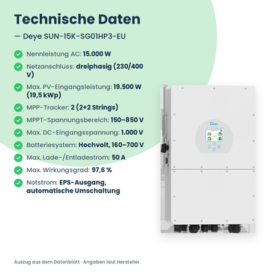 Deye SUN-15K-SG01HP3-EU – 15 kW Hybrid-Wechselrichter dreiphasig für Hochvolt-Speicher