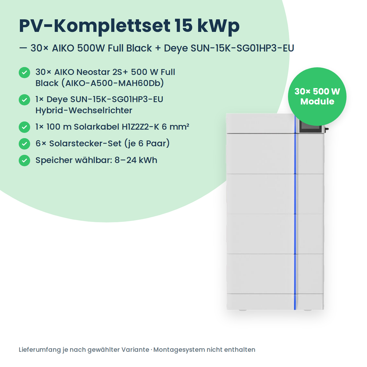 Lieferumfang PV-Komplettset 15 kWp 3-ph.