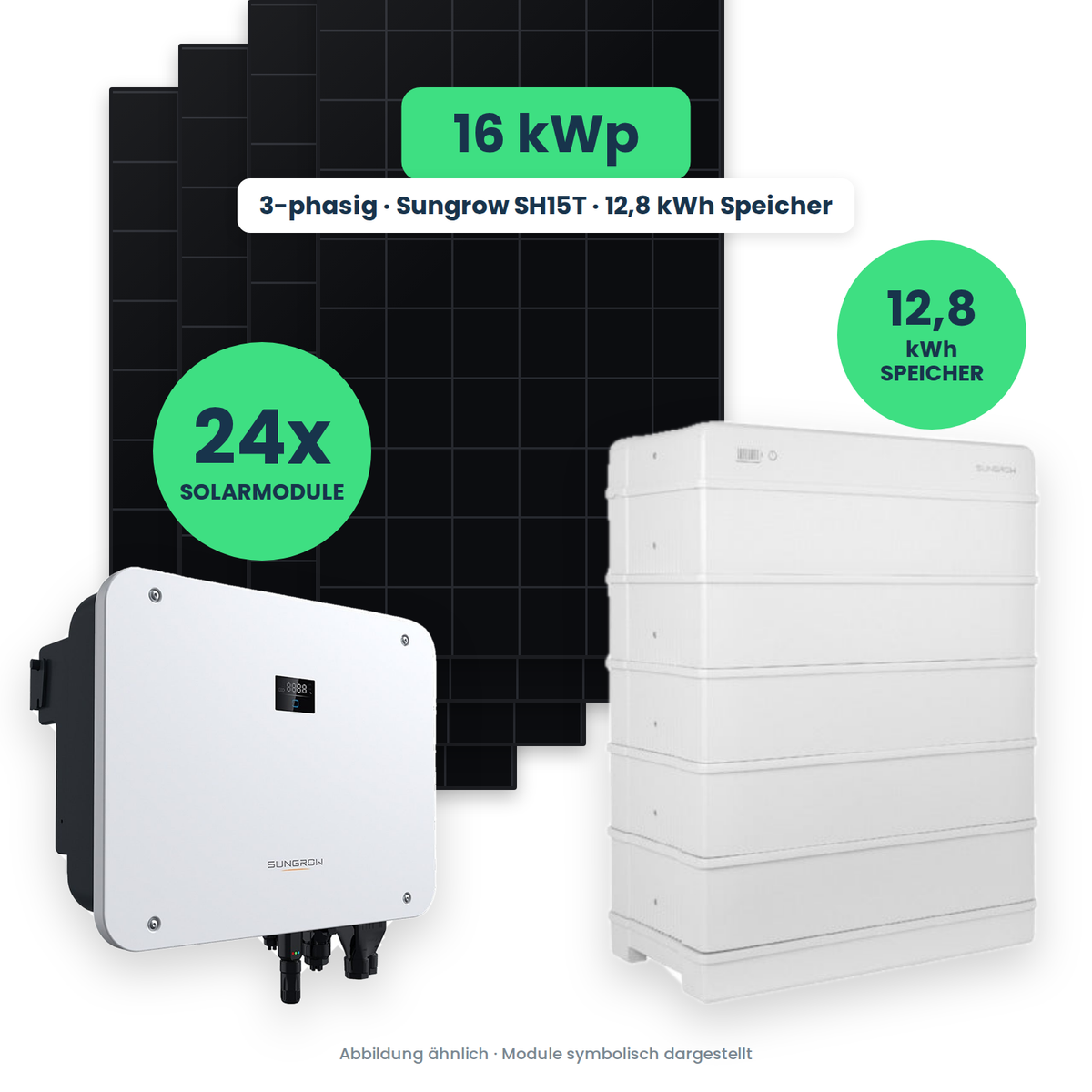 PV-Komplettset 16 kWp – 24× AIKO STELLAR 670W + Sungrow SH15T + Sungrow SBR128